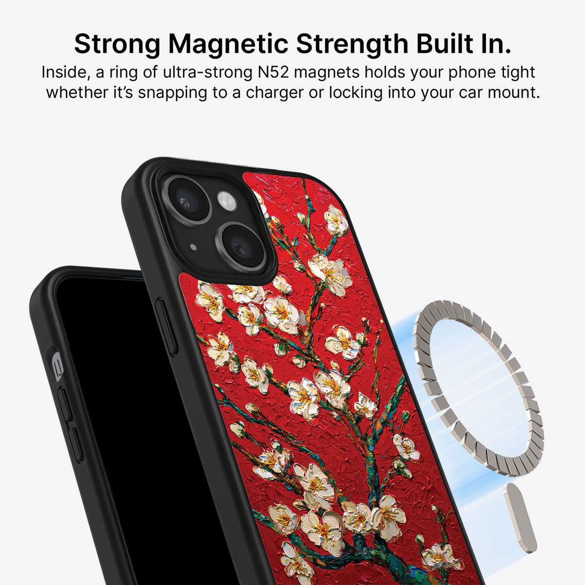iPhone 15 MagSafe case – Crimson Blossom design
