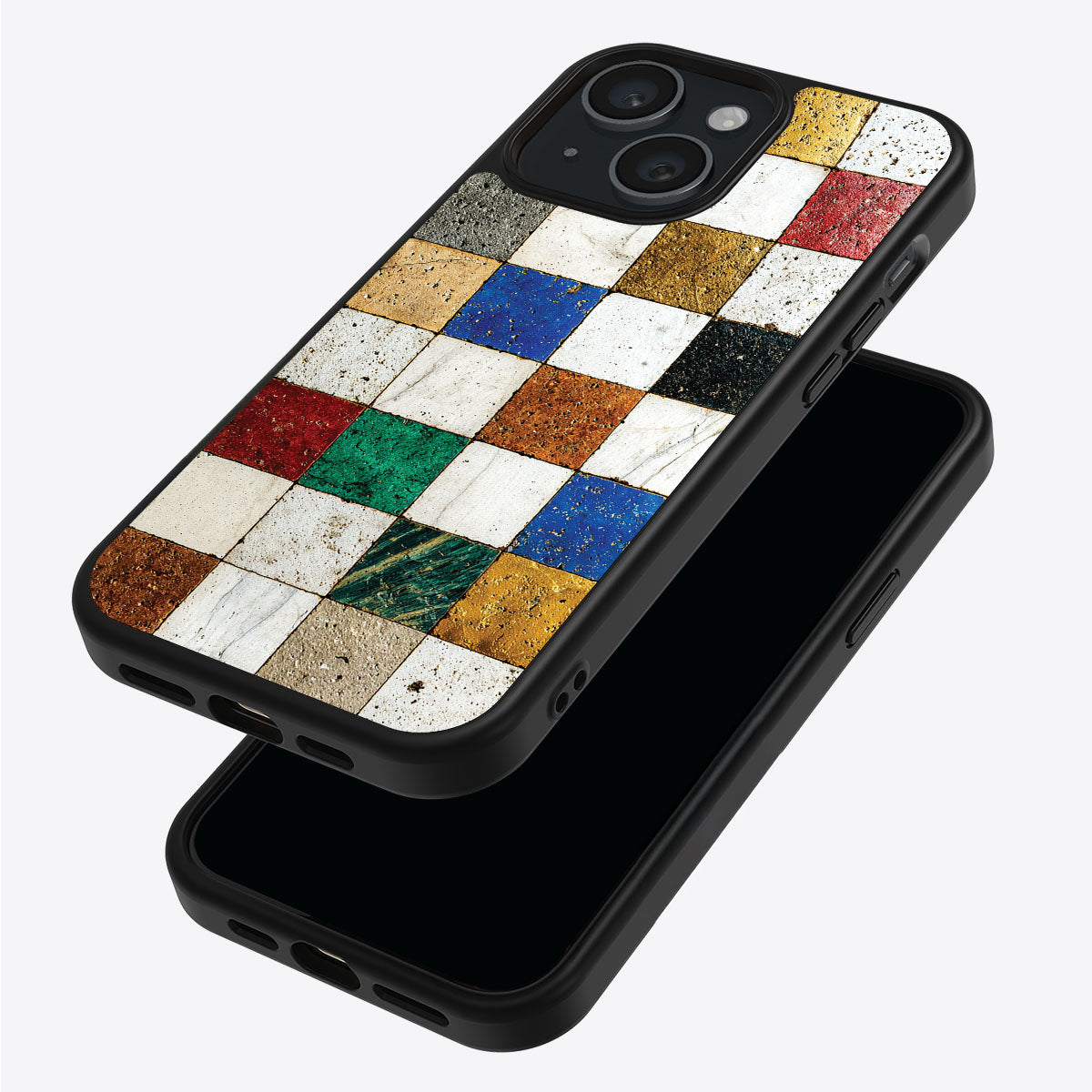 Heritage Mosaic iPhone 15 case – back and side view