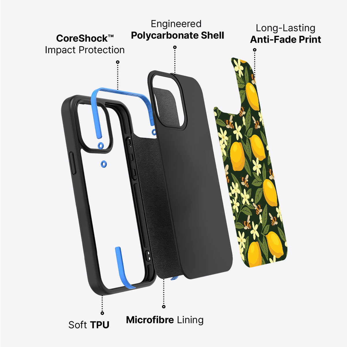 Lemon and Bees - iPhone 15 Case 4 #case type_core (non magsafe)