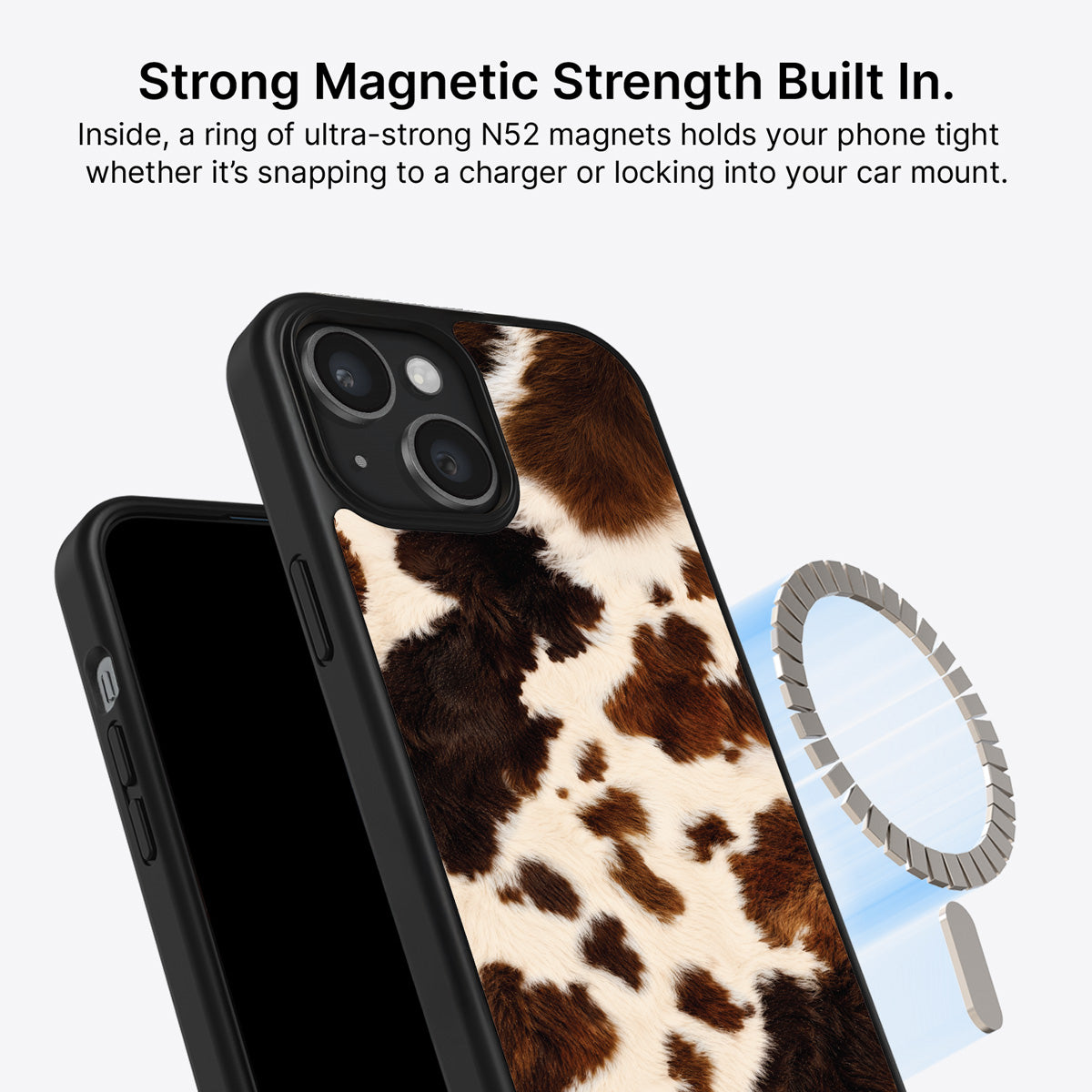 Cowhide Designer iPhone 15 Case – Swiss Cow | MagSafe