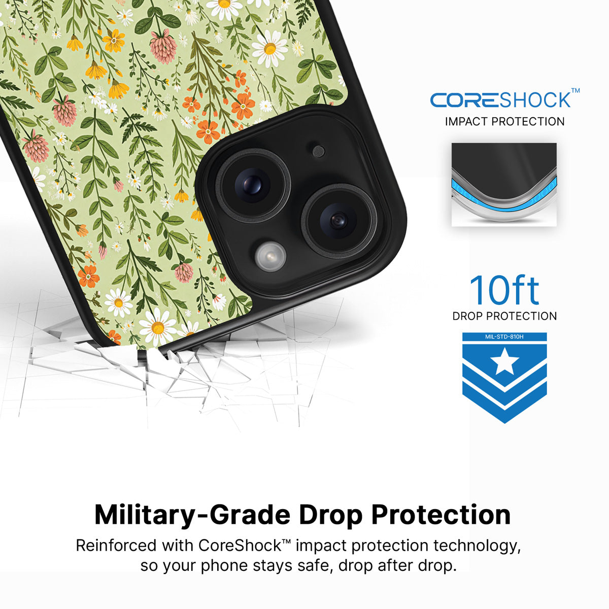 Wildflower Meadow iPhone 15 case with drop protection