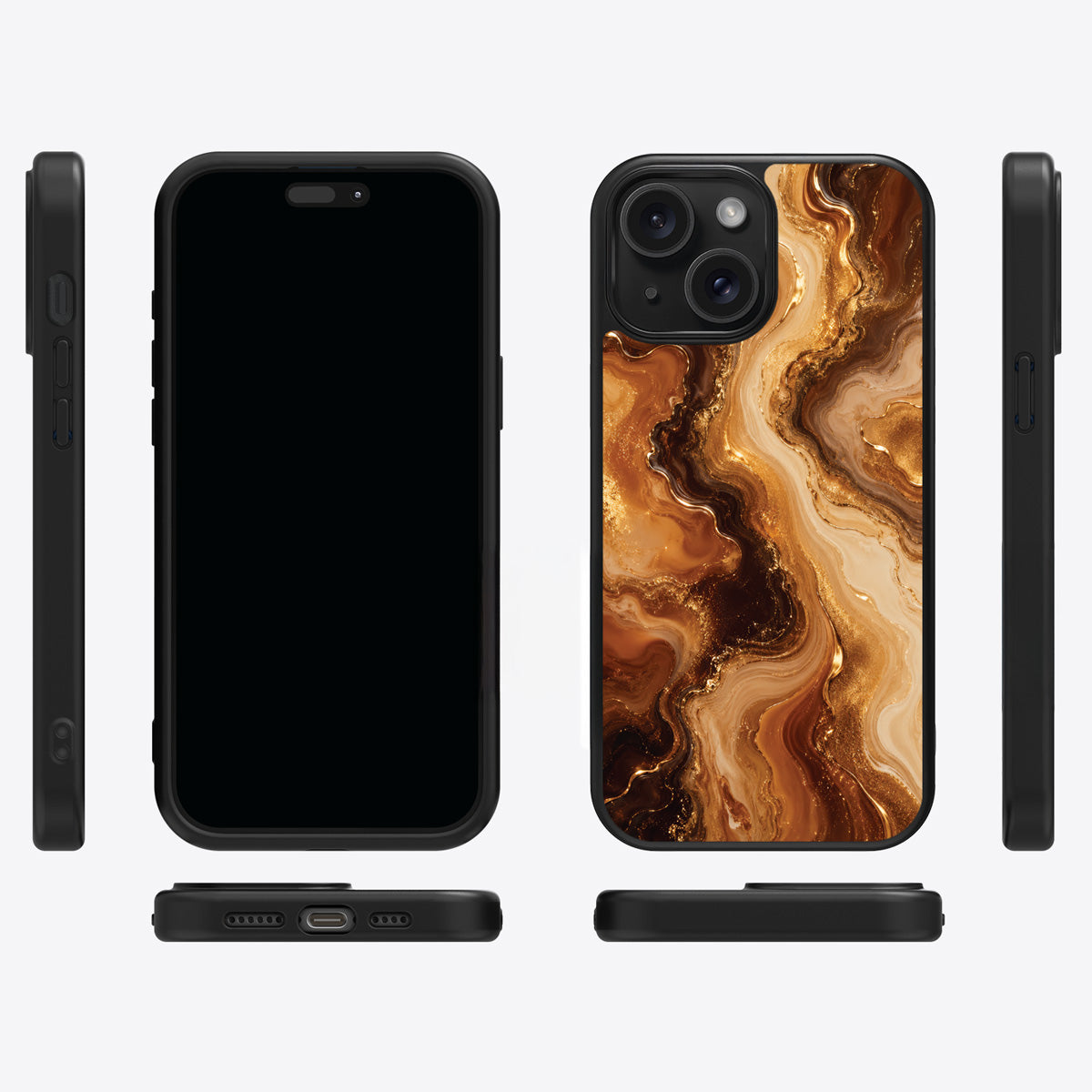 Caramel Swirl iPhone 15 Plus case cover – multi-angle view