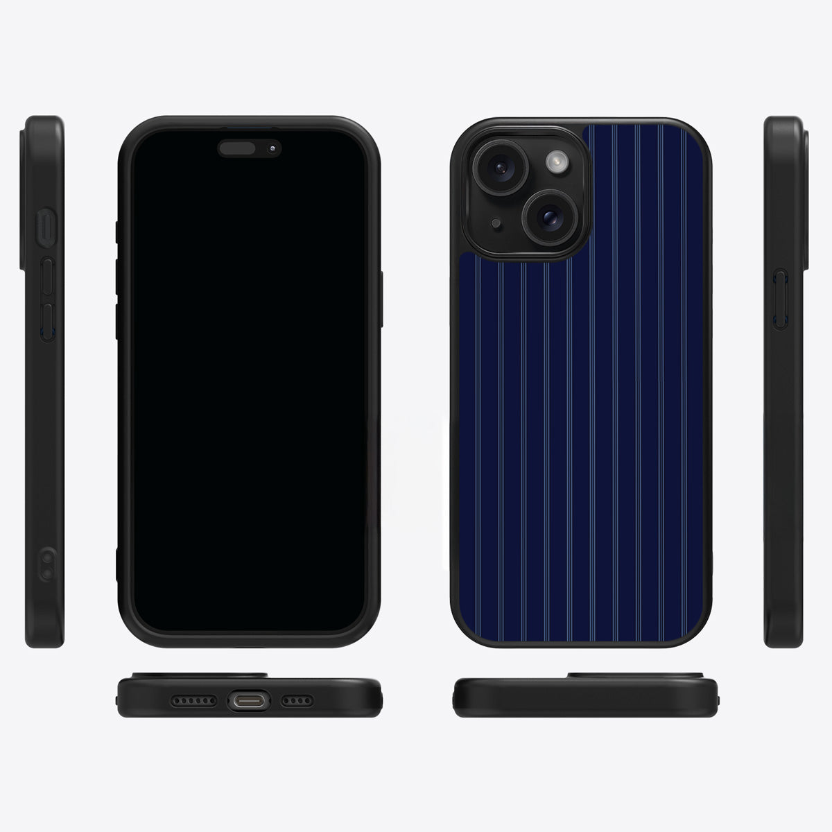 Ink Pinstripe iPhone 15 Plus case cover – multi-angle view