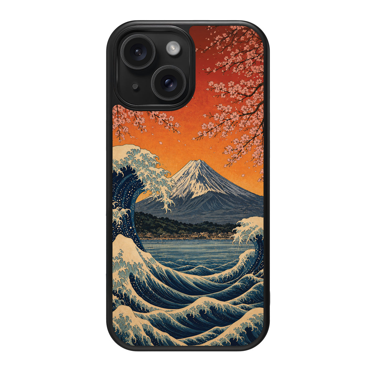Sakura Coast design back view – iPhone 15 Plus case