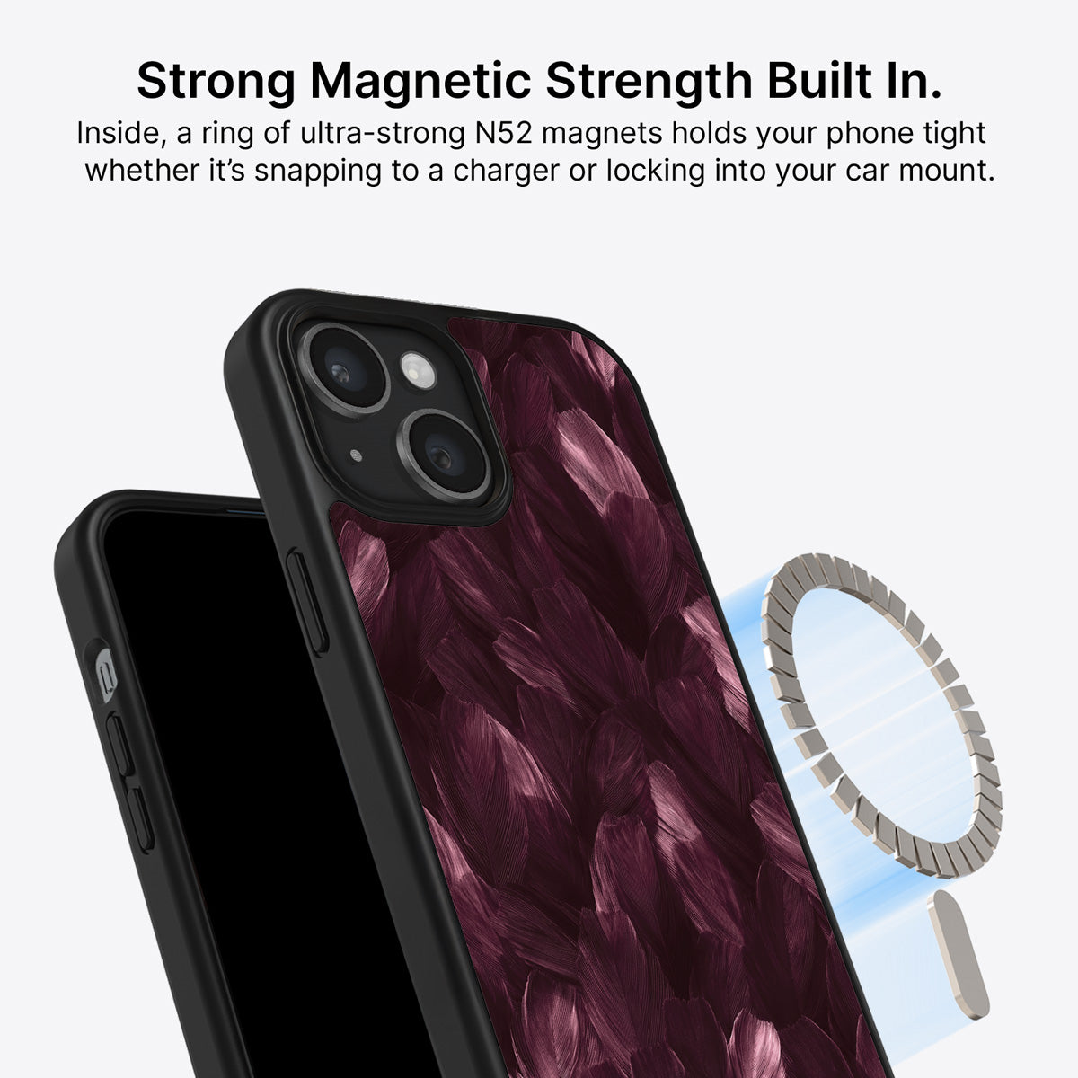 iPhone 15 Plus MagSafe case – Wine Plumage design