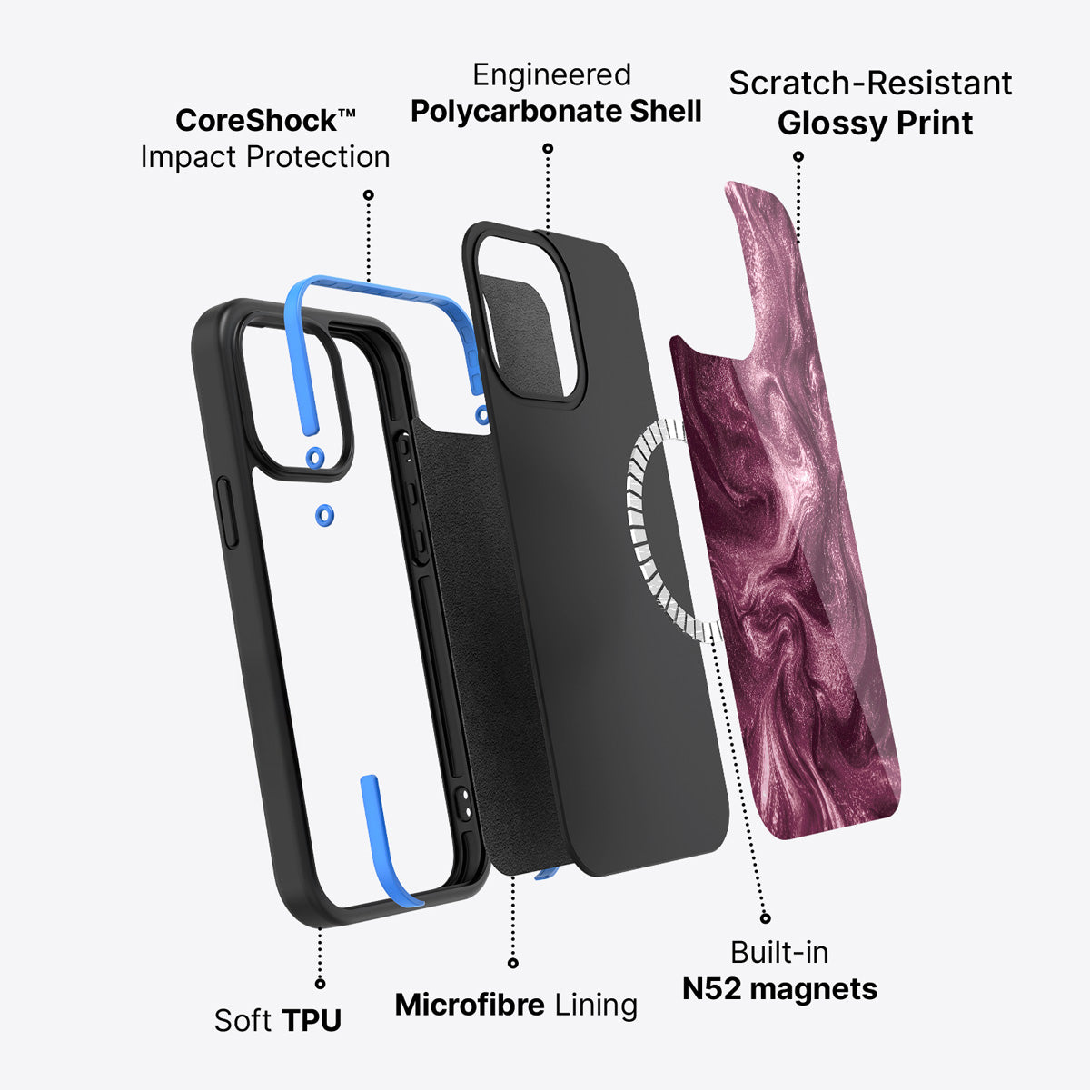 iPhone 15 Plus case construction – Wine Shimmer phone case
