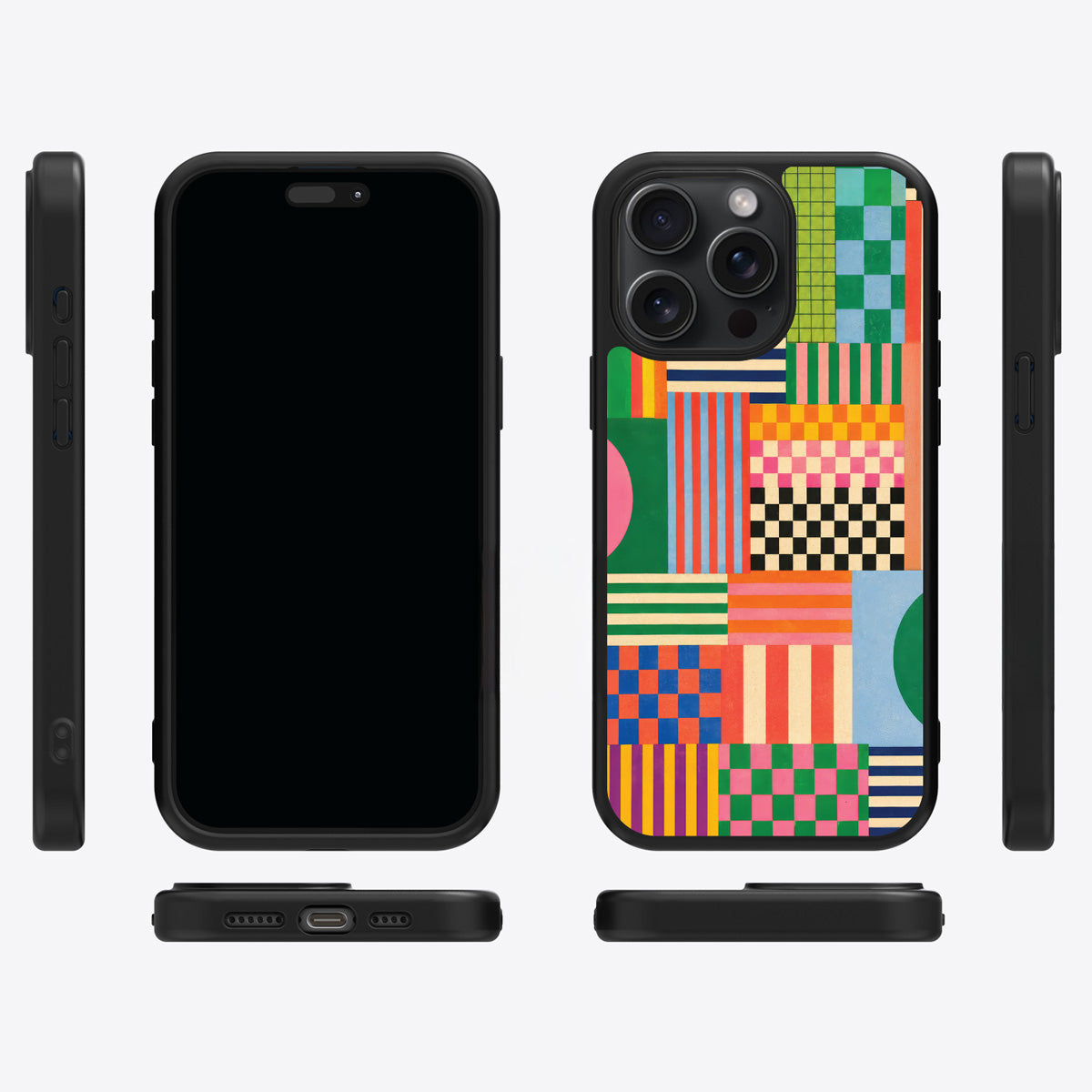 Carnival Quilt iPhone 15 Pro case cover – multi-angle view