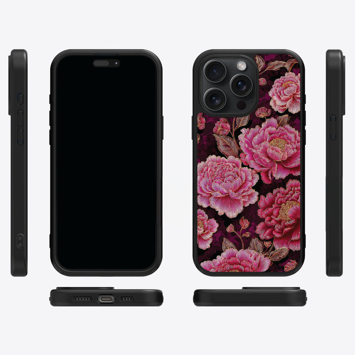 Floral Opulence iPhone 15 Pro case cover – multi-angle view