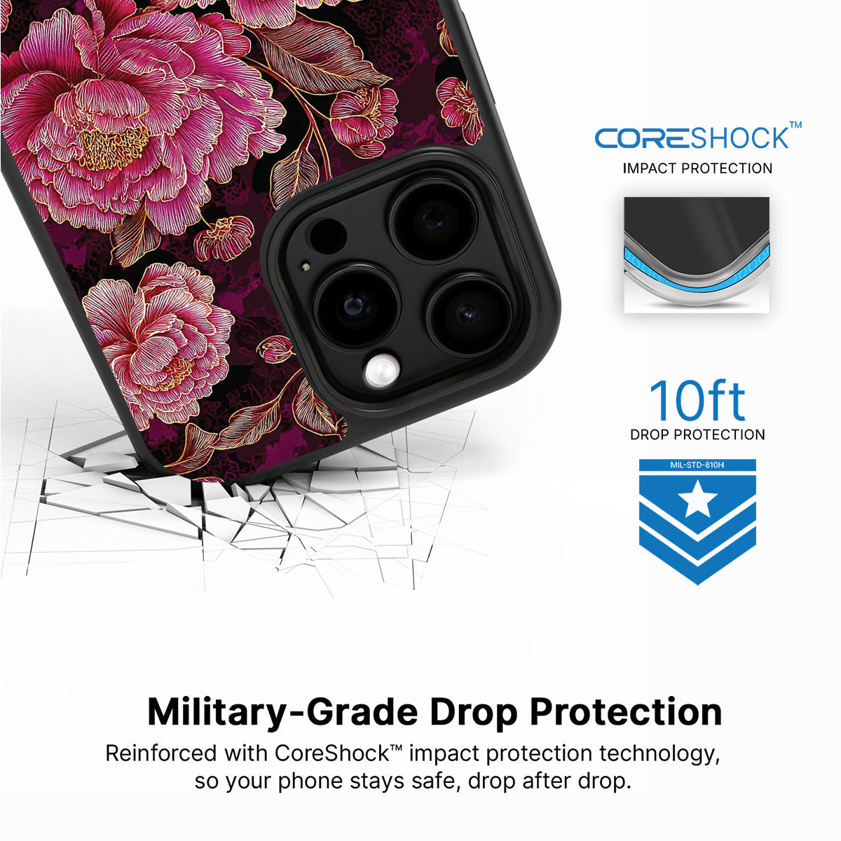 Floral Opulence iPhone 15 Pro case with drop protection