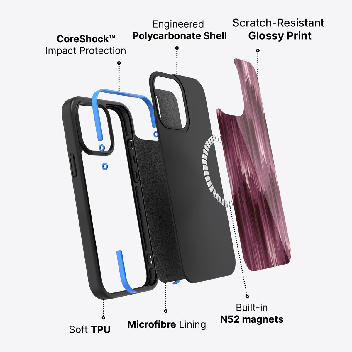 iPhone 15 Pro case construction – Ikat Haze phone case