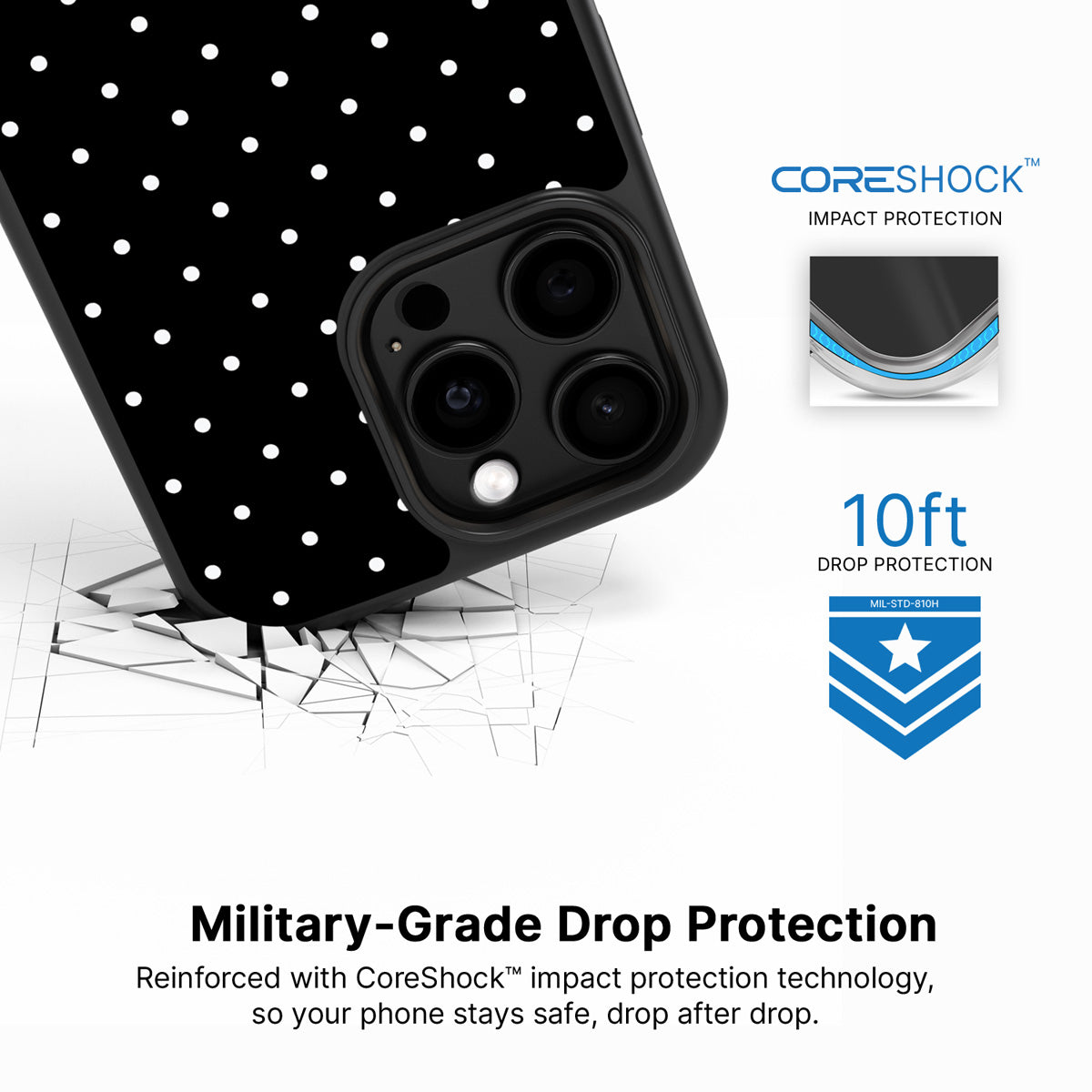 Midnight Confetti iPhone 15 Pro case with drop protection