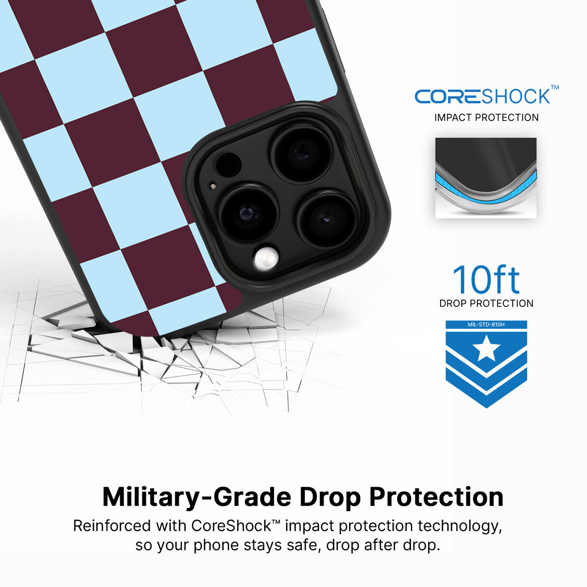 Cabernet Tile iPhone 15 Pro Max case with drop protection
