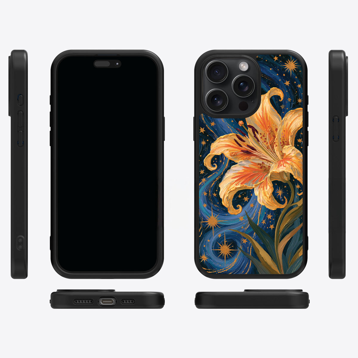 Celestial Bloom iPhone 15 Pro Max case cover – multi-angle view