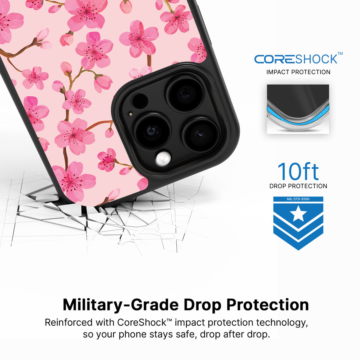Cherry Blossom iPhone 15 Pro Max case with drop protection