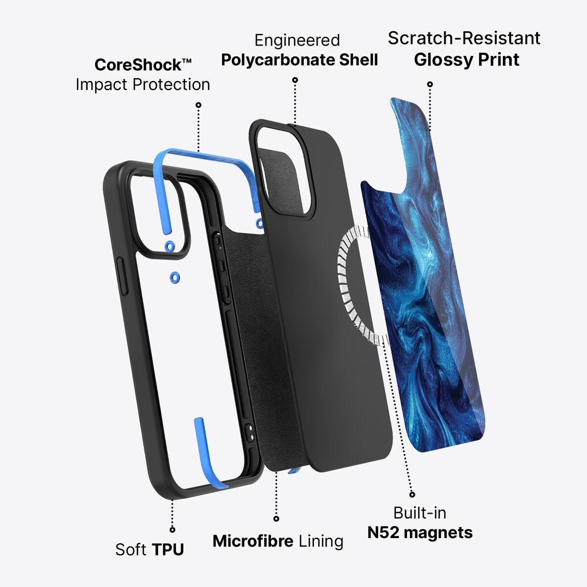Blue Marble Designer iPhone 15 Pro Max Case – Indigo Impasto | MagSafe