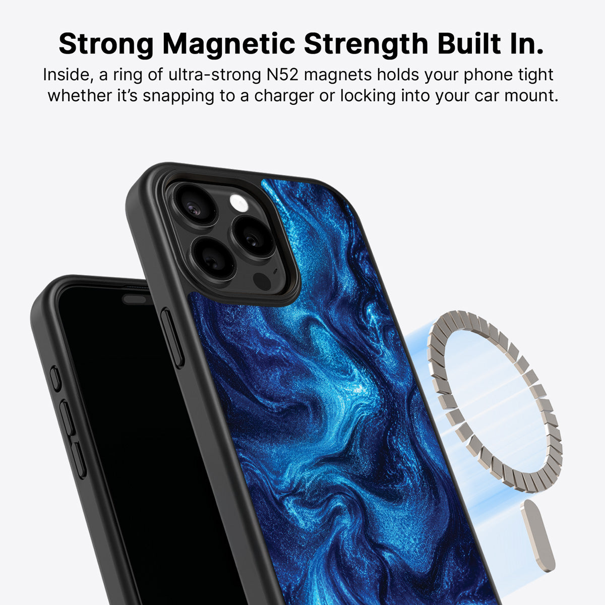 Blue Marble Designer iPhone 15 Pro Max Case – Indigo Impasto | MagSafe