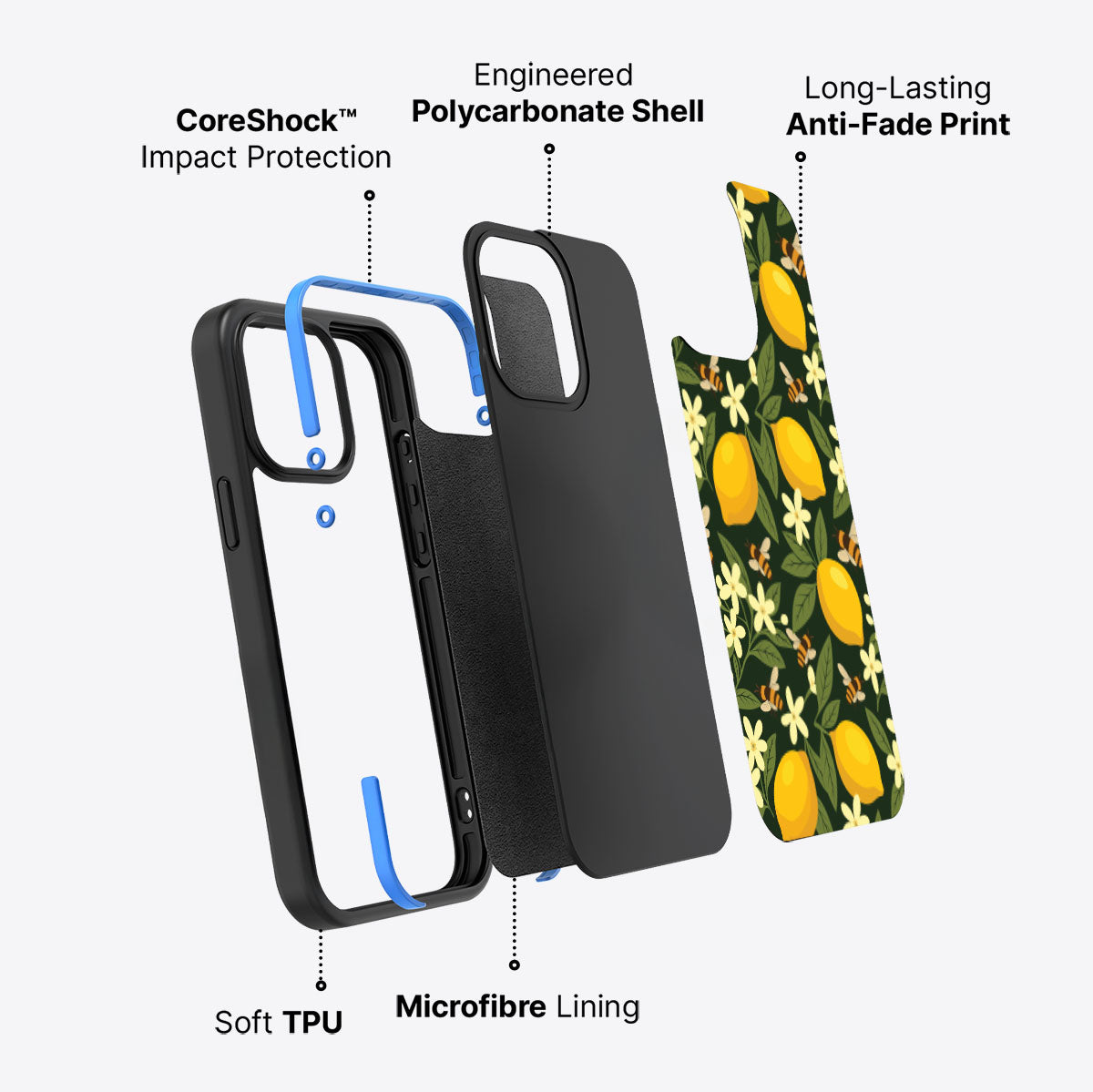 Lemon and Bees - iPhone 15 Pro Max Case 4 #case type_core (non magsafe)