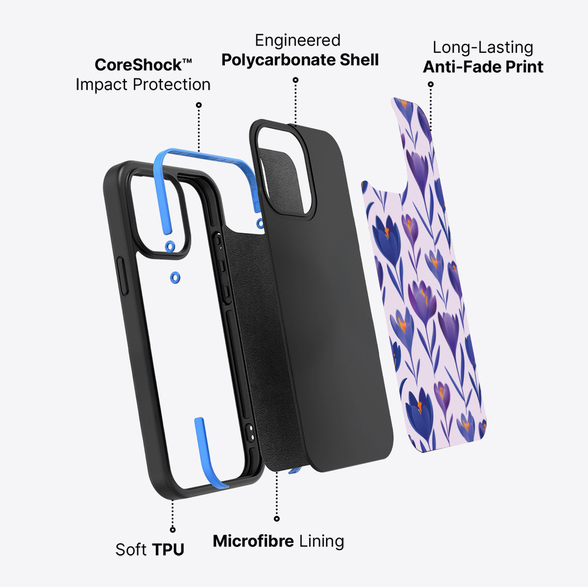 Midnight Crocus - iPhone 15 Pro Max Case #case type_core (non magsafe)