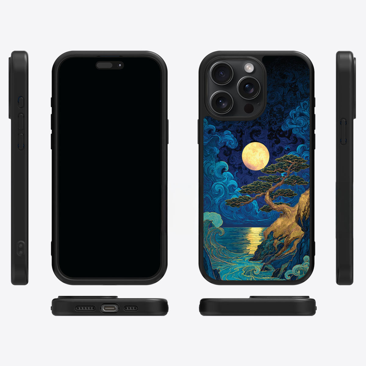 Moonlit Tide iPhone 15 Pro Max case cover – multi-angle view
