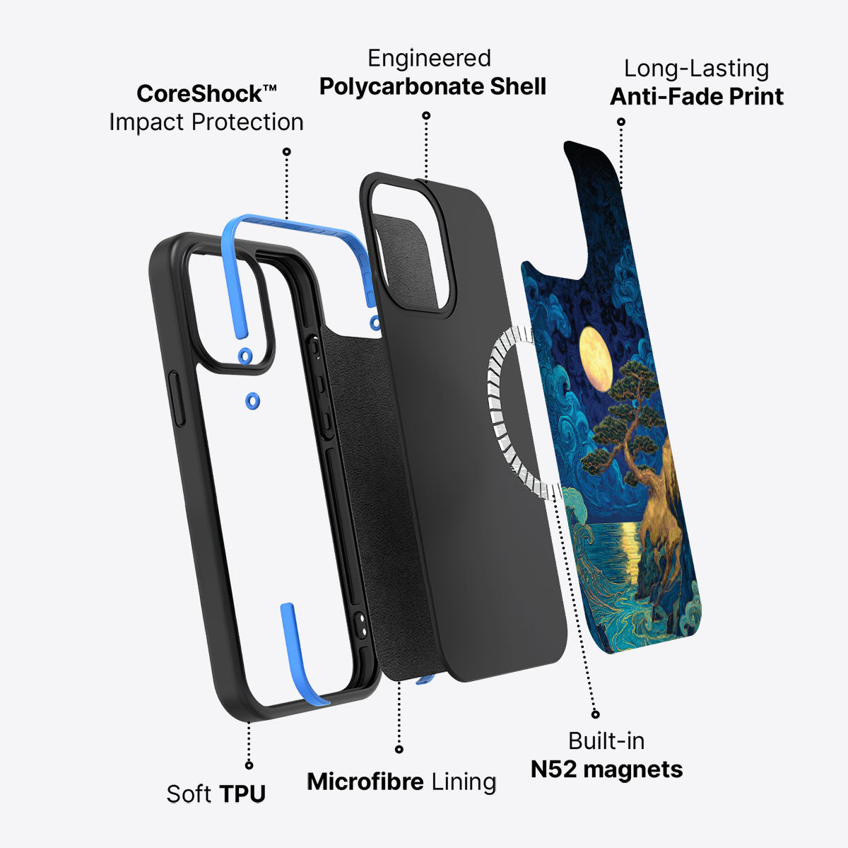 iPhone 15 Pro Max case construction – Moonlit Tide phone case