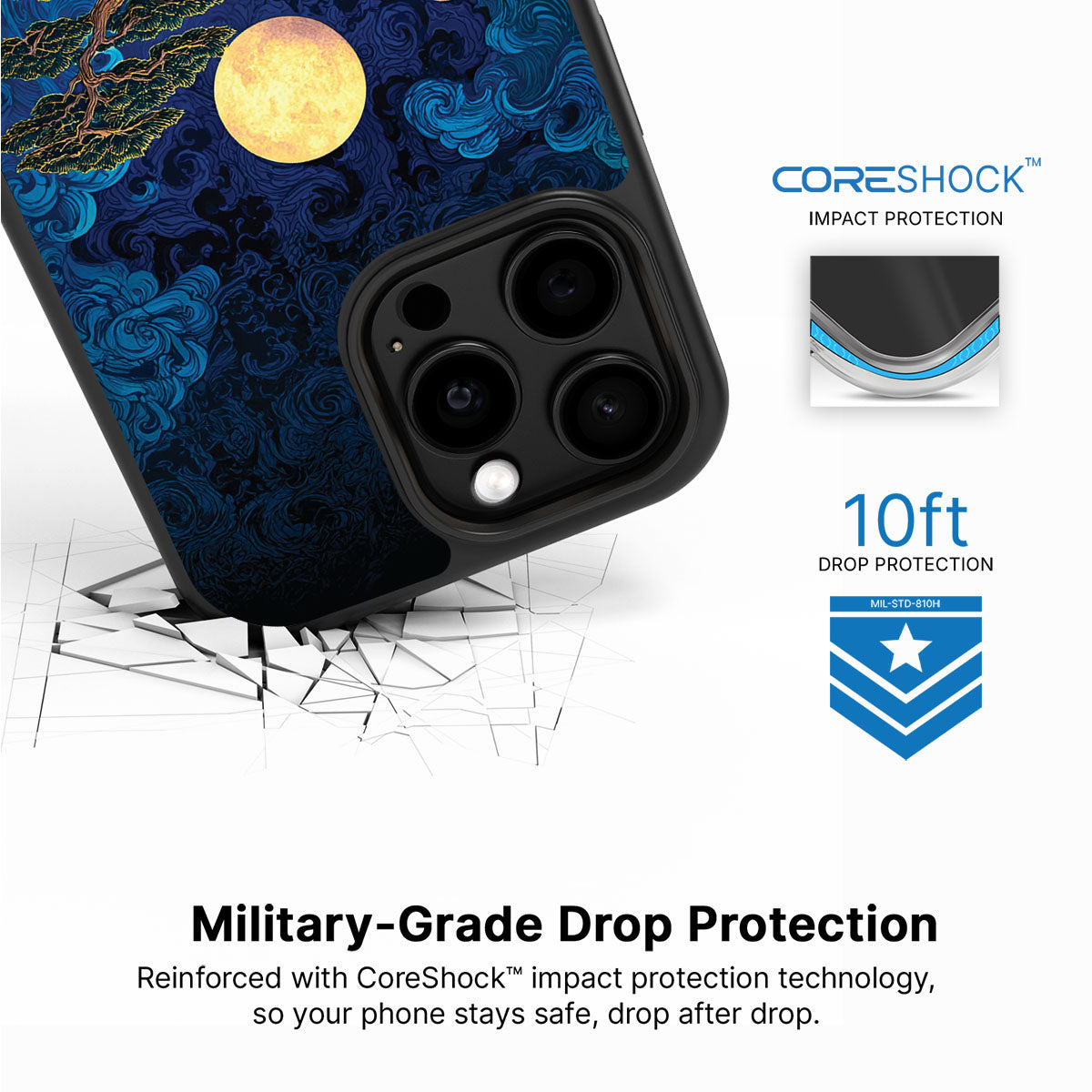 Moonlit Tide iPhone 15 Pro Max case with drop protection