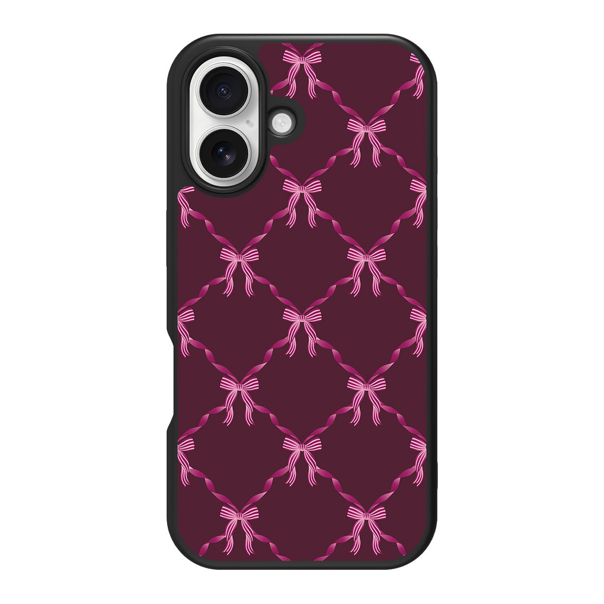 Bordeaux Bow design back view – iPhone 16 case