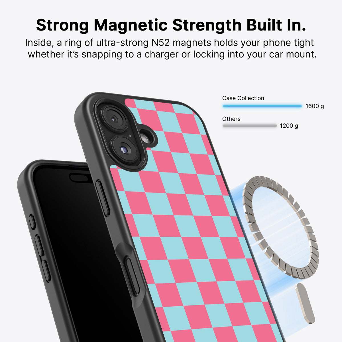 Blue Checkered Designer iPhone 16 Case – Candy Floss | MagSafe — view 4