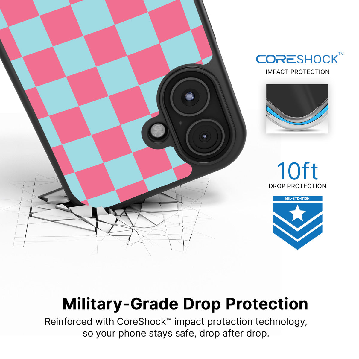 Blue Checkered Designer iPhone 16 Case – Candy Floss | MagSafe — view 5
