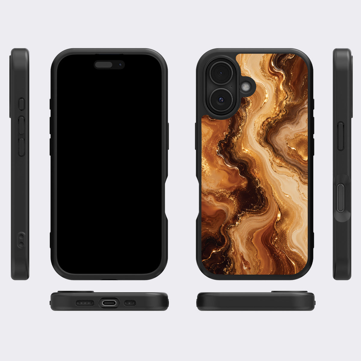 Caramel Swirl iPhone 16 case cover – multi-angle view