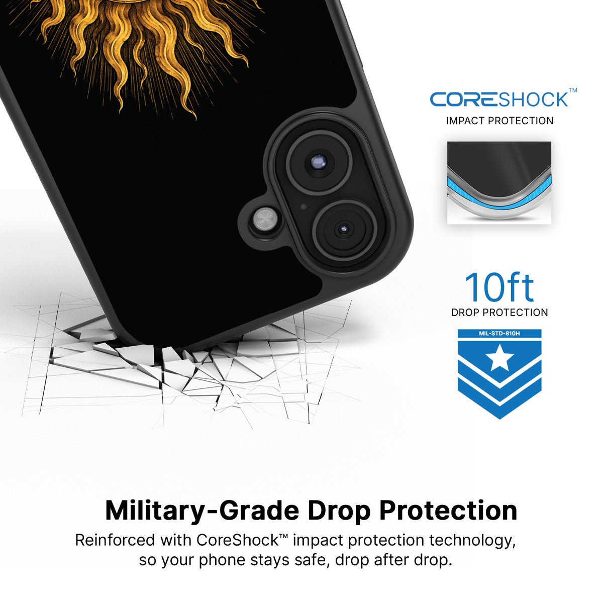 Celestial Sun iPhone 16 case with drop protection