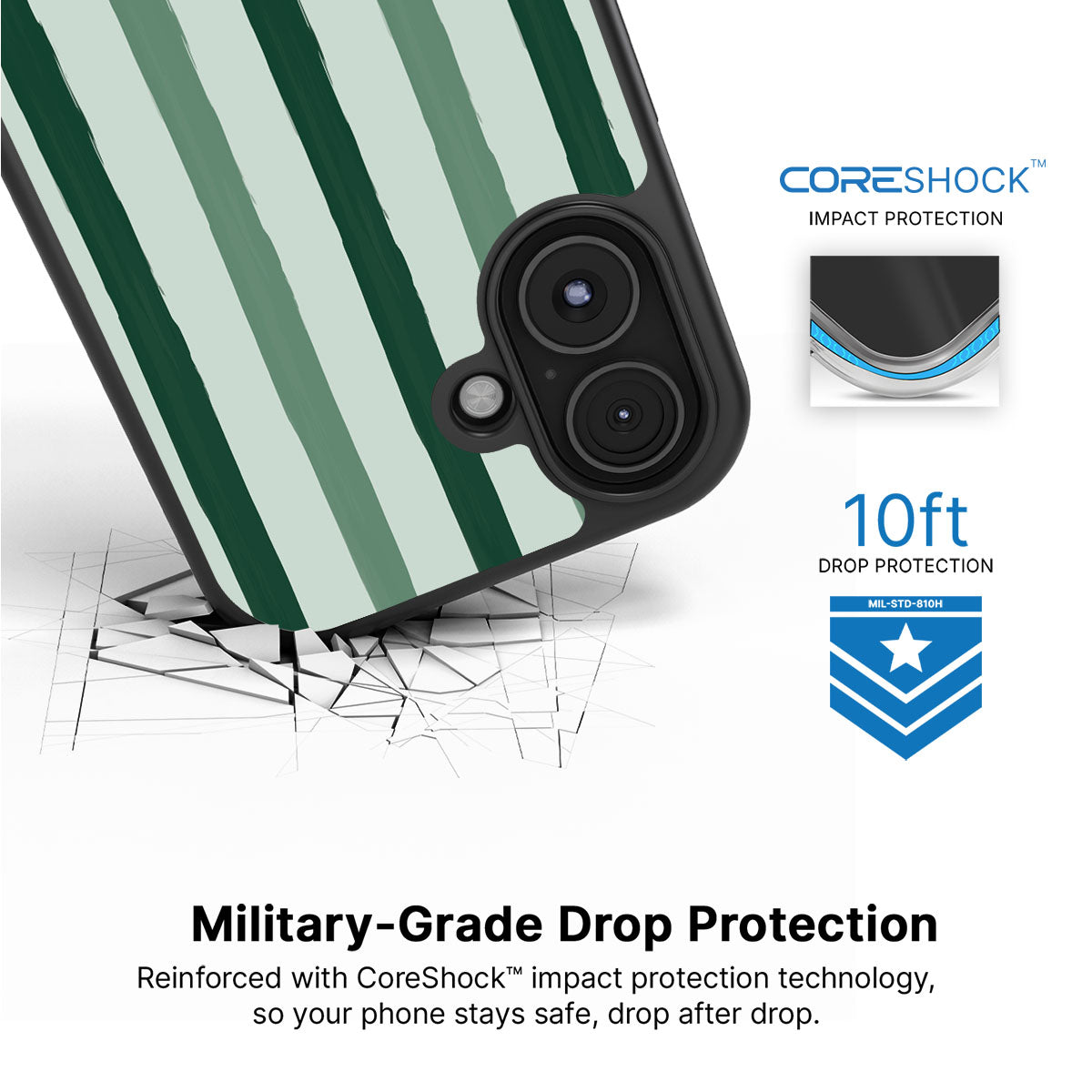 Green Watercolor Stripes - iPhone 16 Case #case type_core (magsafe), #case type_core (non magsafe)