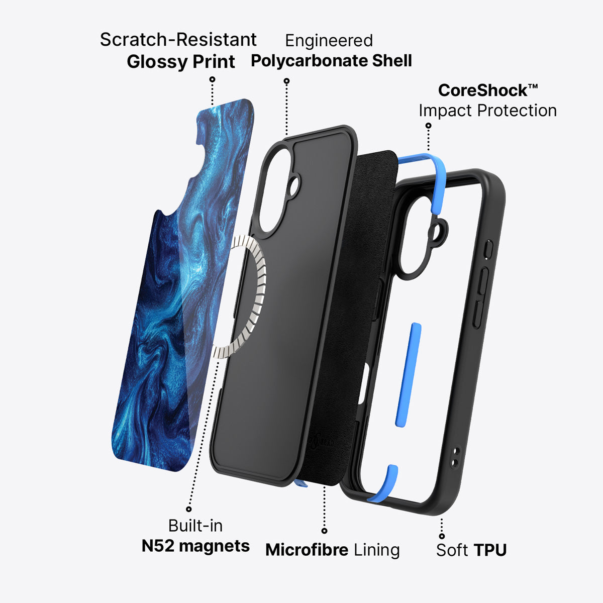 Blue Marble Designer iPhone 16 Case – Indigo Impasto | MagSafe