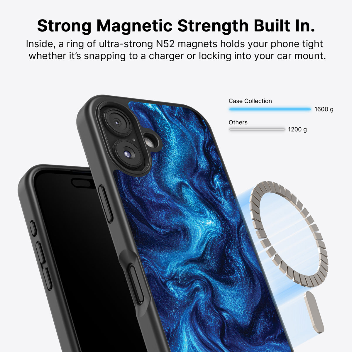 Blue Marble Designer iPhone 16 Case – Indigo Impasto | MagSafe