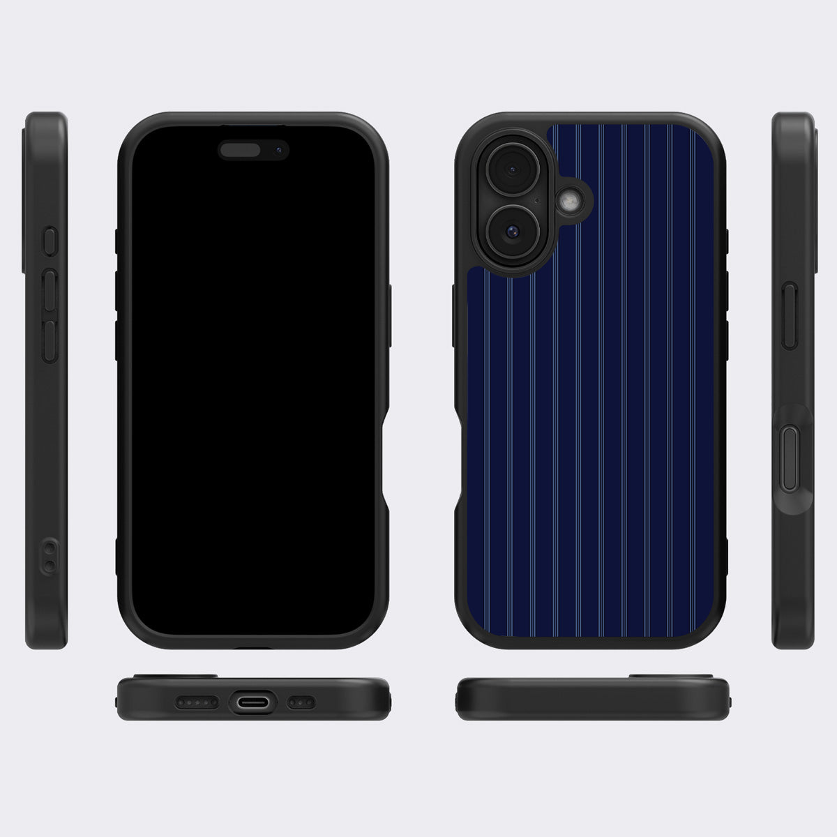 Ink Pinstripe iPhone 16 case cover – multi-angle view