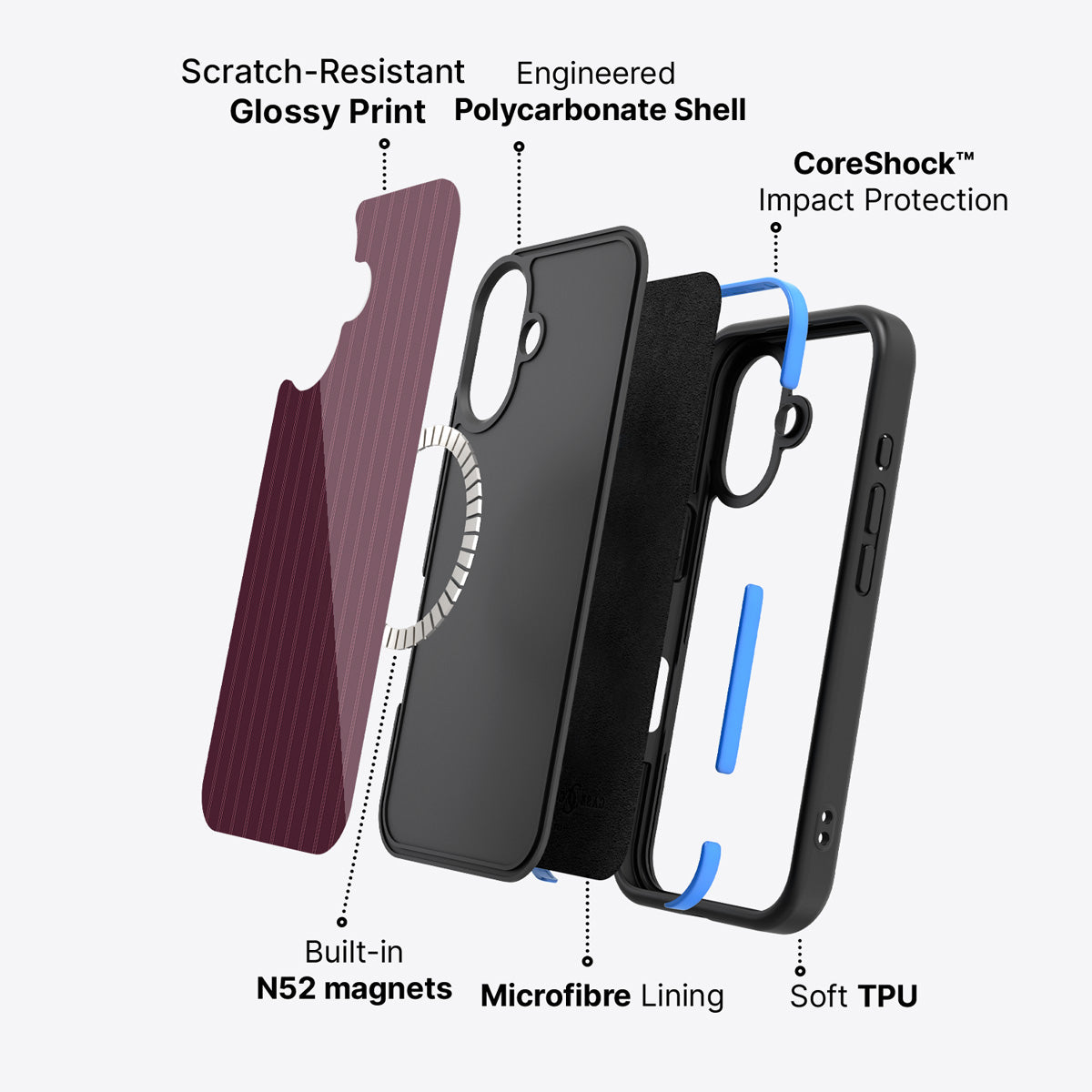 iPhone 16 case construction – Mulberry Pinstripe phone case