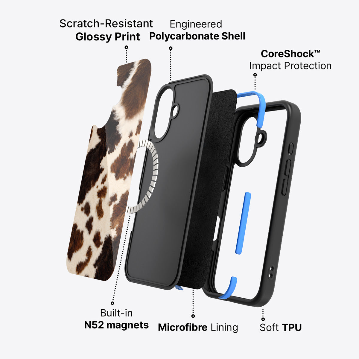 Cowhide Designer iPhone 16 Case – Swiss Cow | MagSafe
