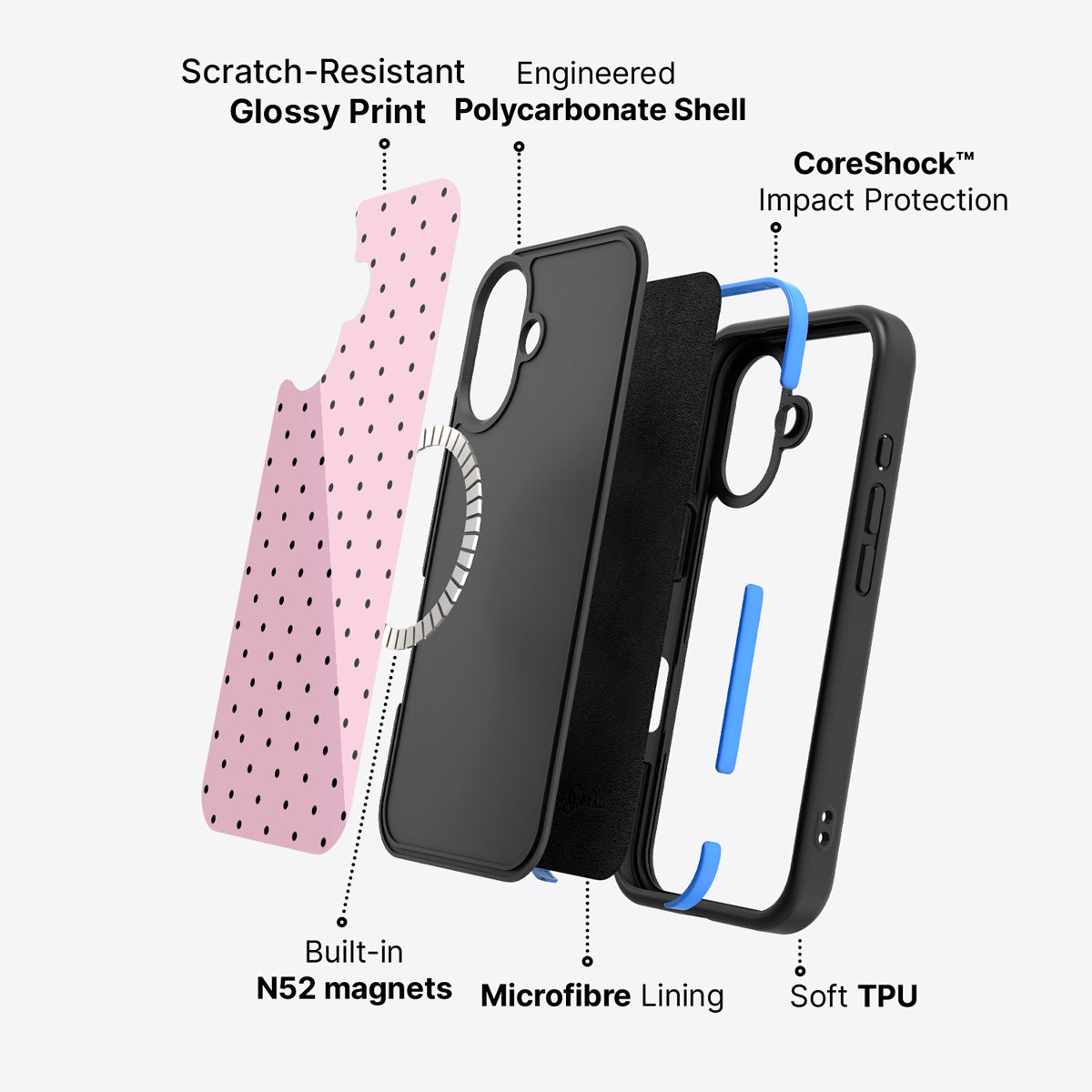 Pink Polka Dot iPhone 16 Case – Veloria | MagSafe