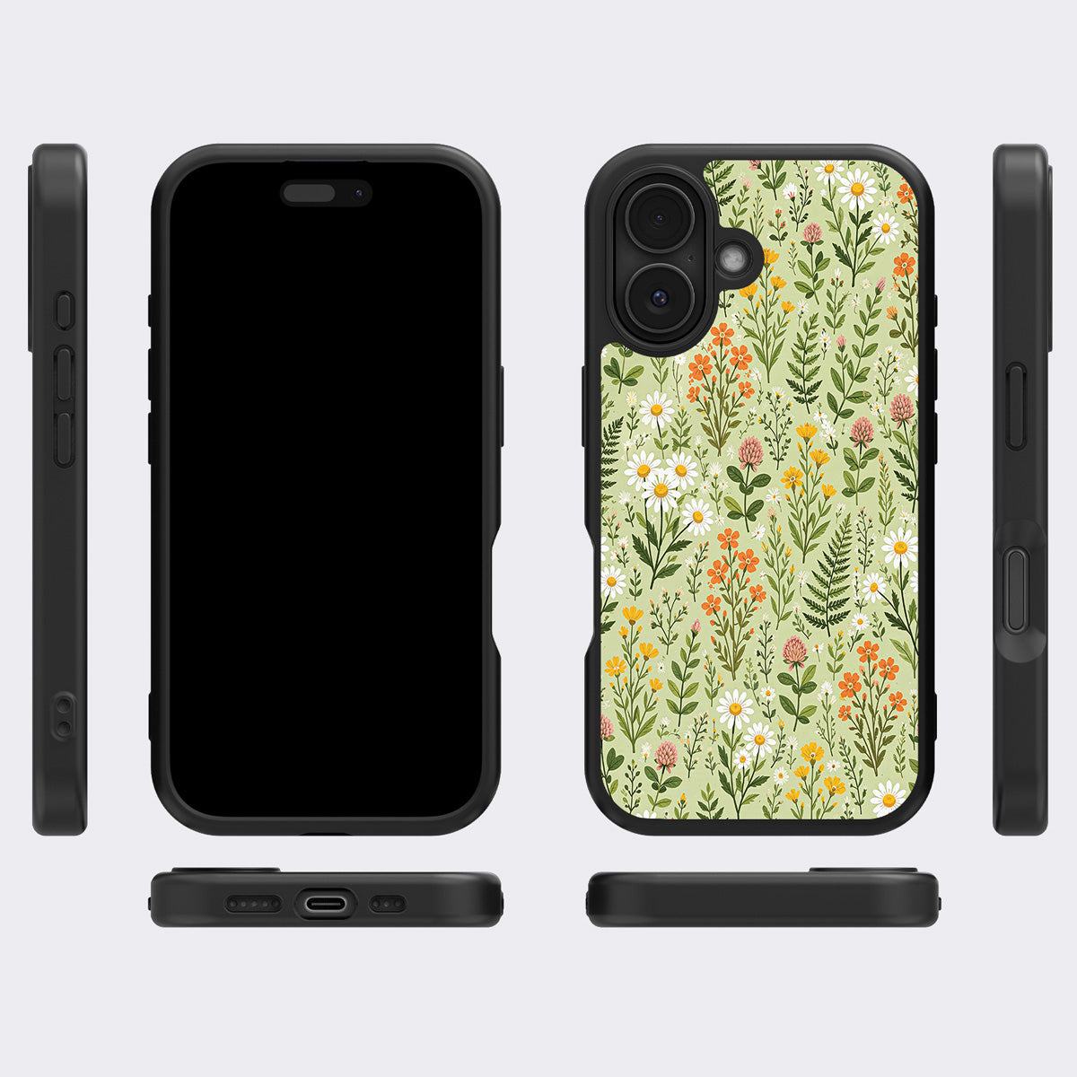 Wildflower Meadow iPhone 16 case cover – multi-angle view