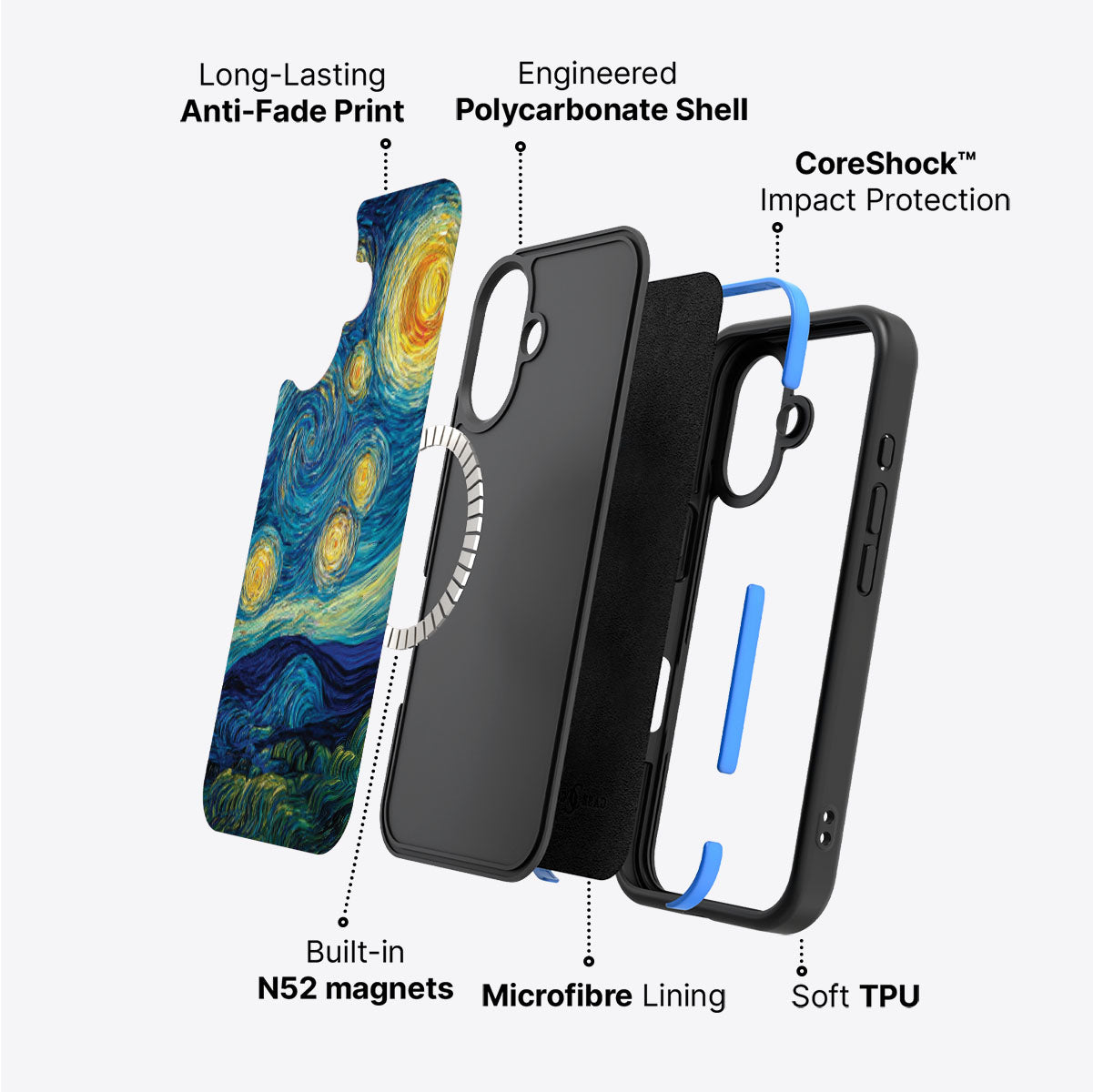 iPhone 16 Plus case construction – Astral Waves phone case