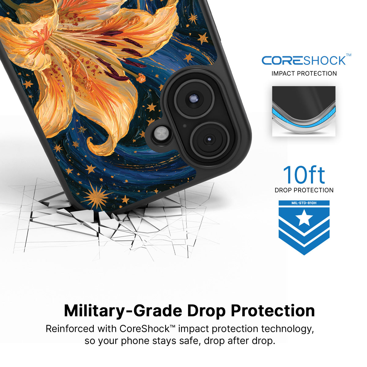 Celestial Bloom iPhone 16 Plus case with drop protection