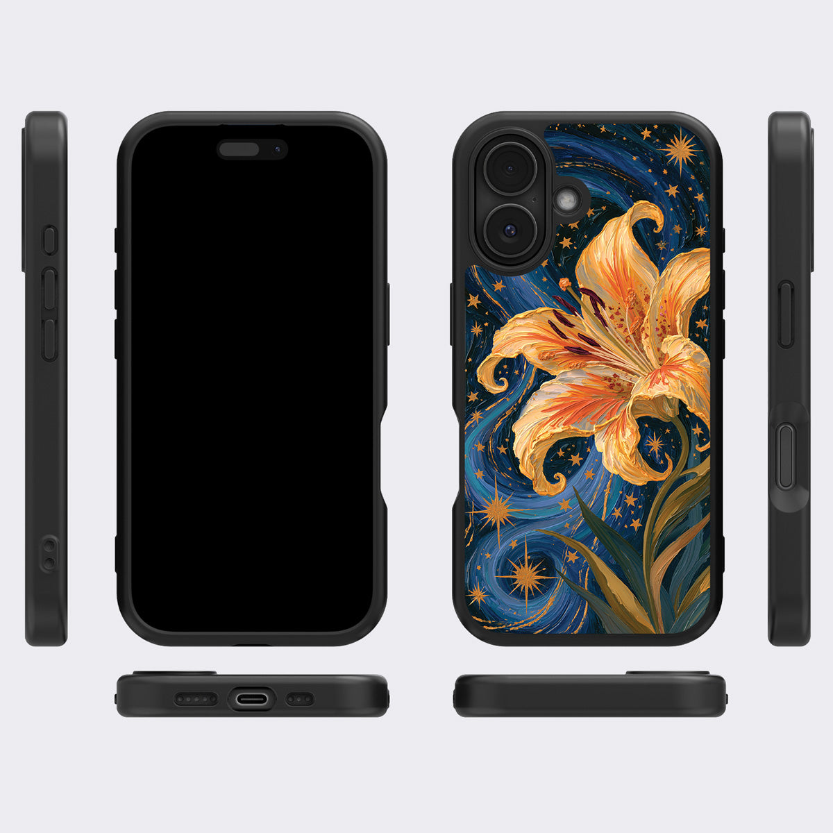 Celestial Bloom iPhone 16 Plus case cover – multi-angle view
