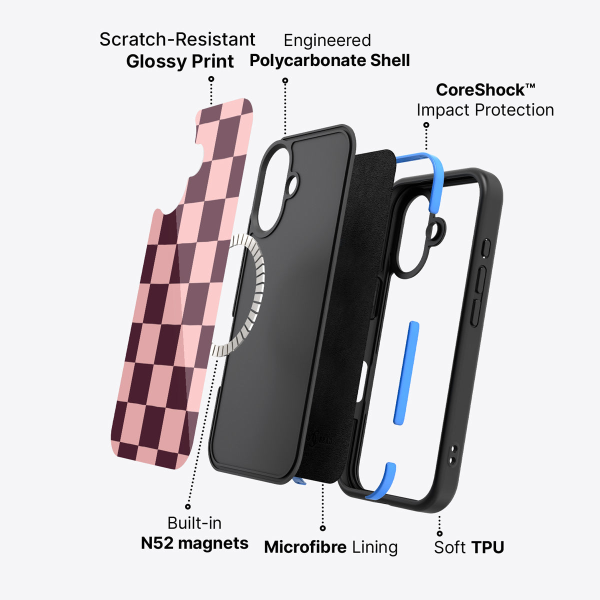 iPhone 16 Plus case construction – Claret Tile phone case