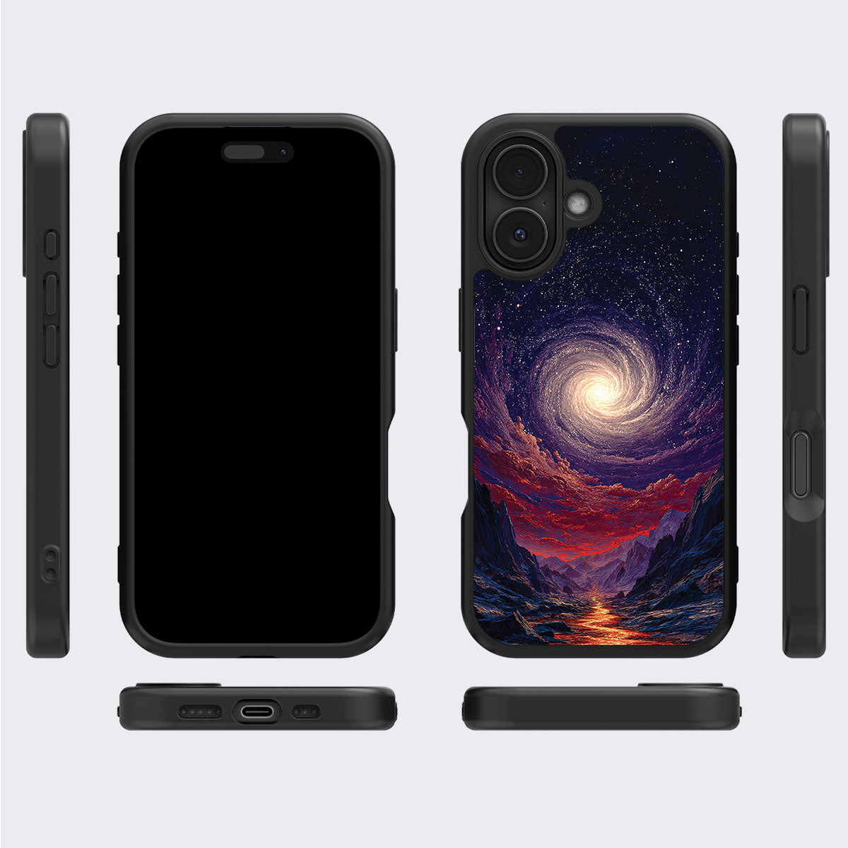 Cosmic Vortex iPhone 16 Plus case cover – multi-angle view