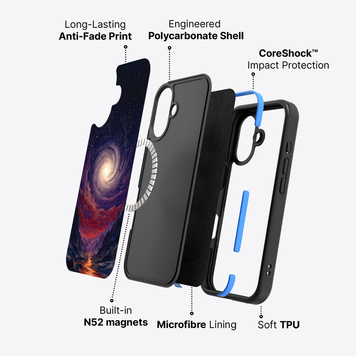 iPhone 16 Plus case construction – Cosmic Vortex phone case