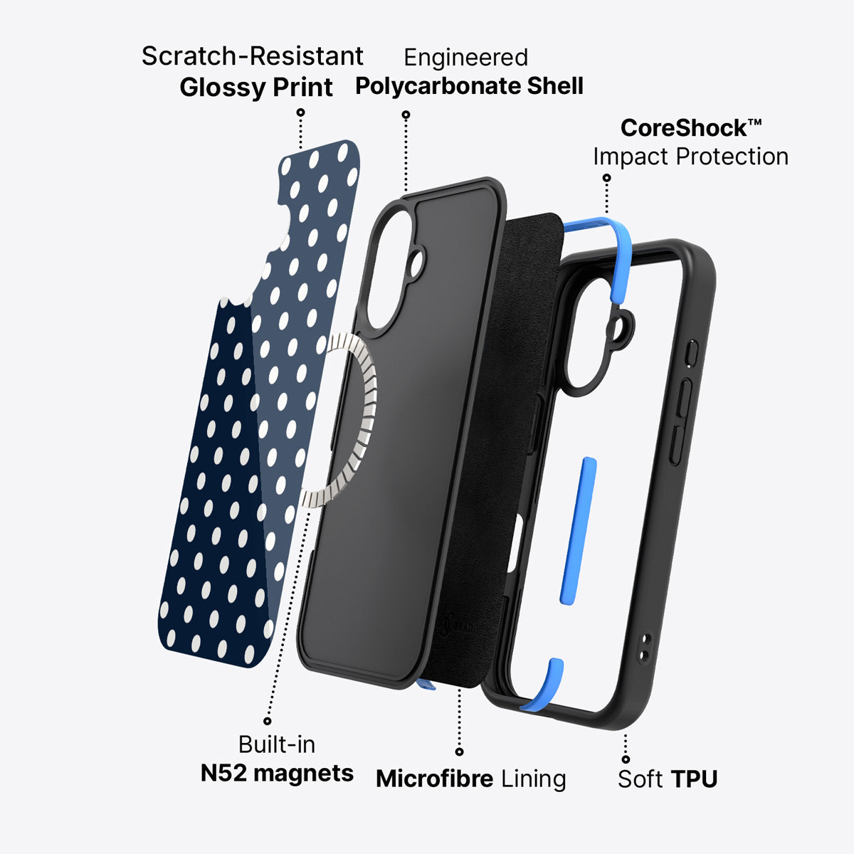 Navy Polka Dot iPhone 16 Plus Case – Deep Sea | MagSafe