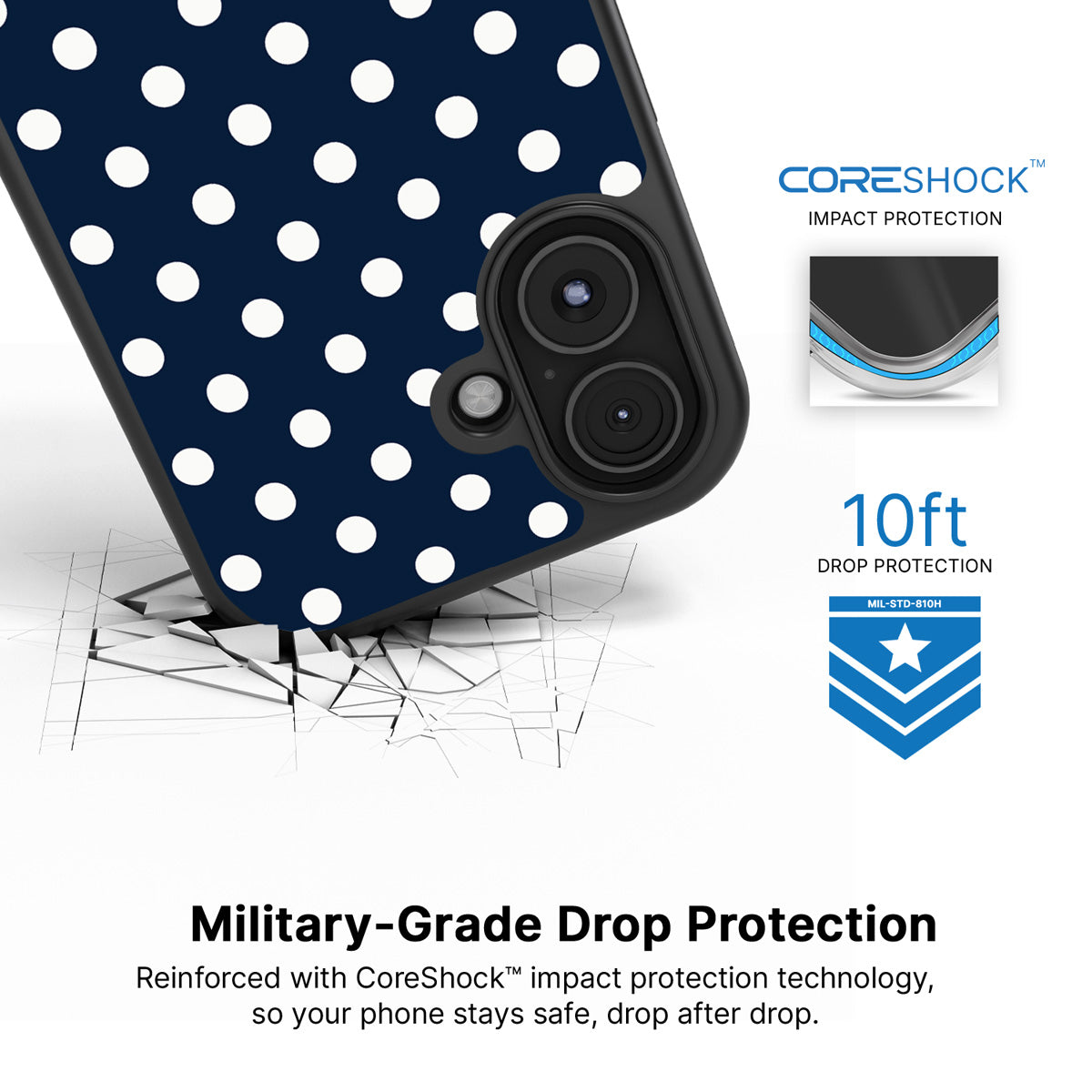 Navy Polka Dot iPhone 16 Plus Case – Deep Sea | MagSafe