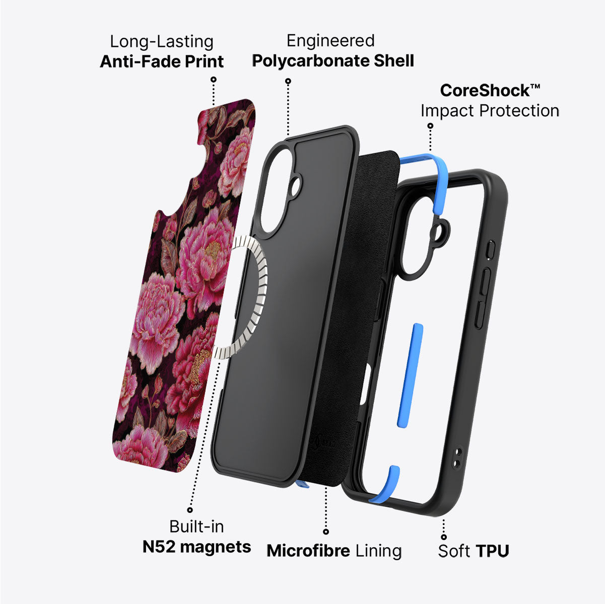 iPhone 16 Plus case construction – Floral Opulence phone case