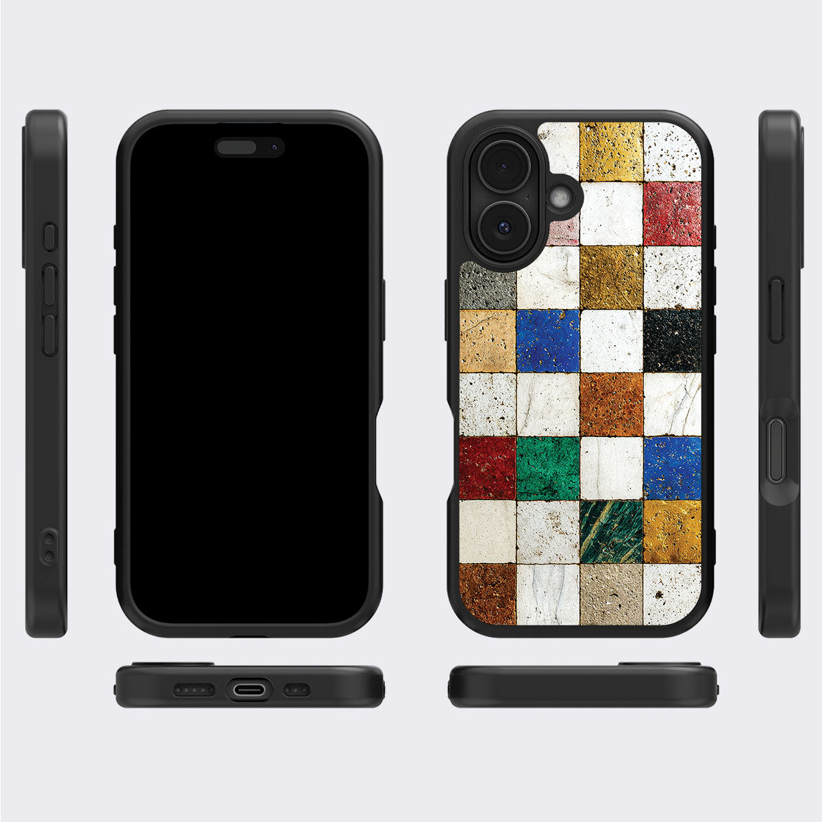 Heritage Mosaic iPhone 16 Plus case cover – multi-angle view