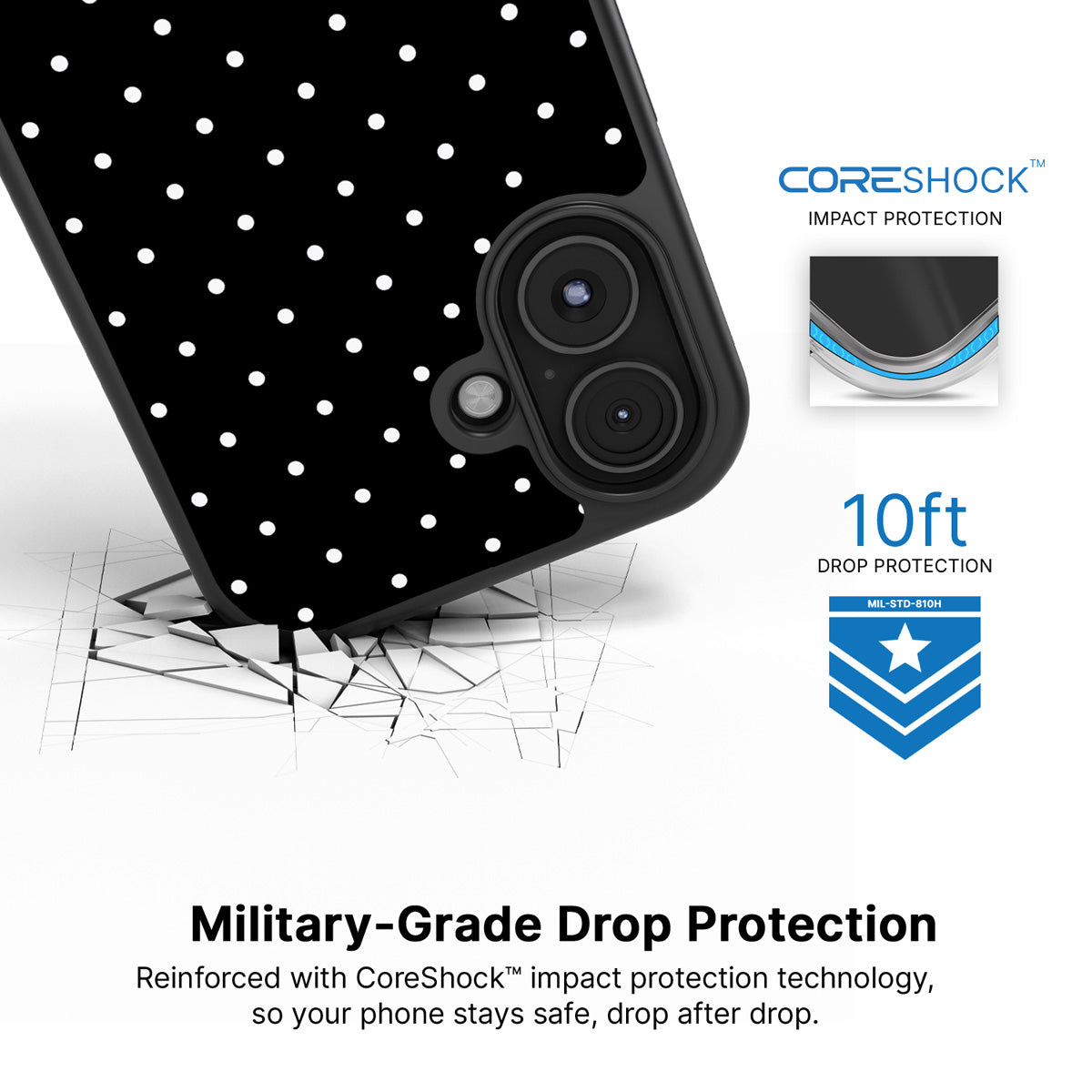 Midnight Confetti iPhone 16 Plus case with drop protection
