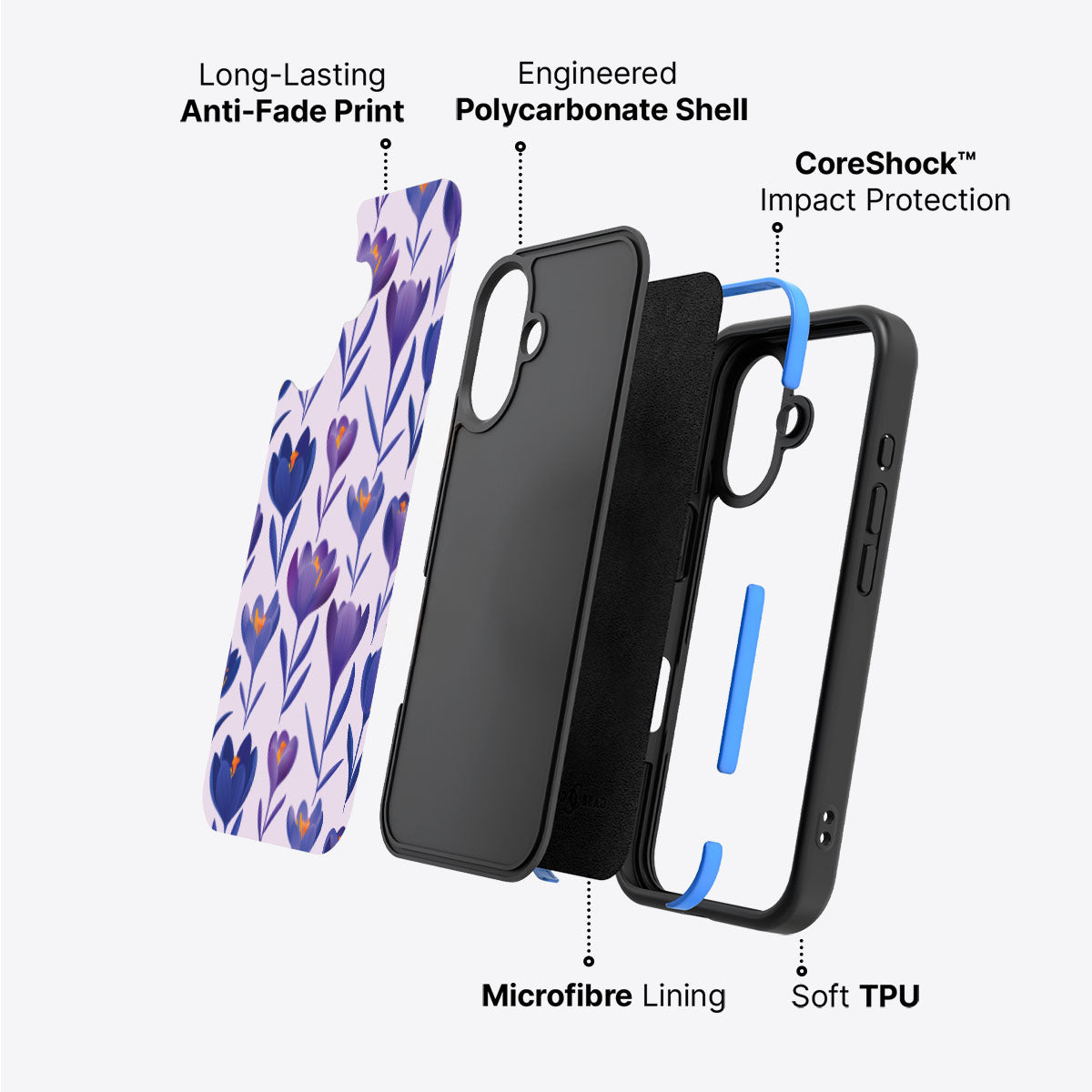 Midnight Crocus - iPhone 16 Plus Case #case type_core (non magsafe)